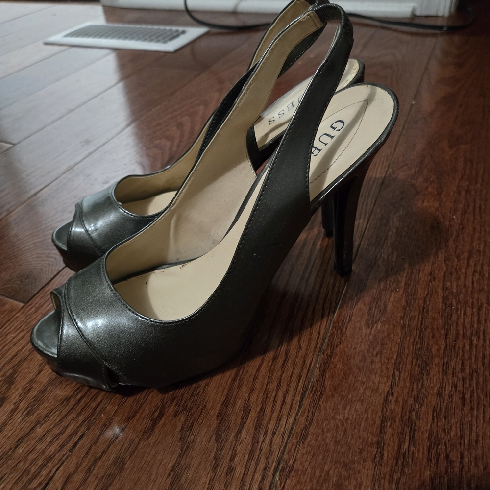 Guess Black Peep Toe Slingback Heels